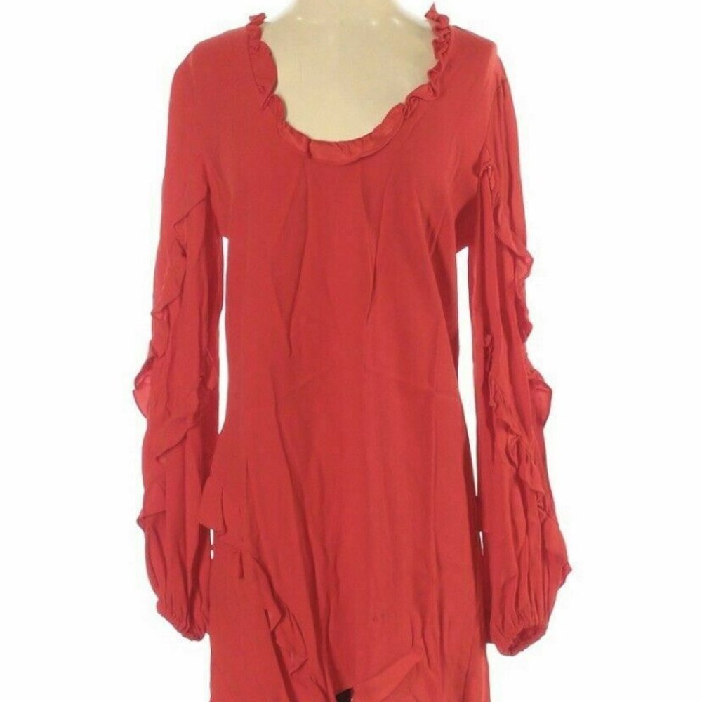 Alexis Dress Small Ruffle Shift Mini Red - Picture 2 of 7